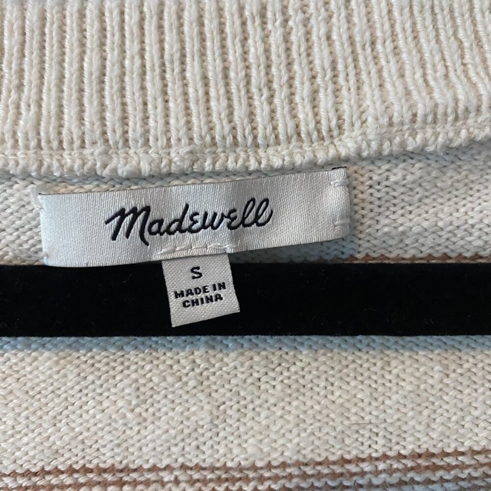Madewell White Scoop Sweater Tee with Brown Stripes, Size Small - Picture 6 of 8